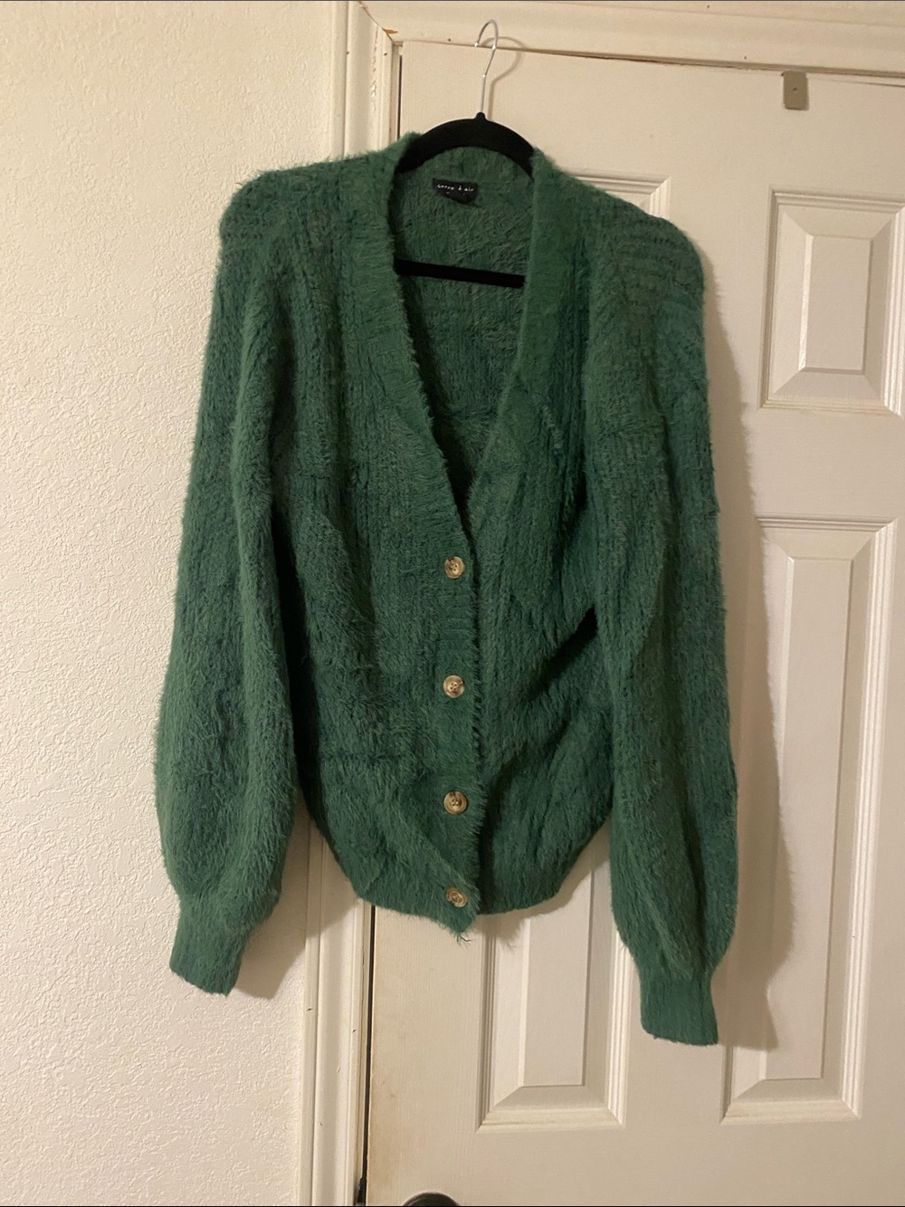 Current Air Fuzzy Green Button-Up Cardigan